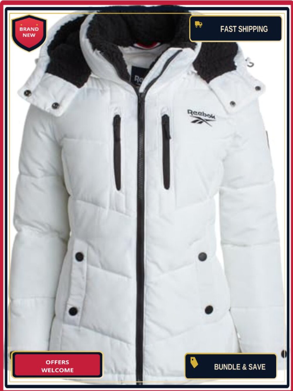 Women's Heavyweight Quilted Puffer Jacket with Faux Fur Trim Hood